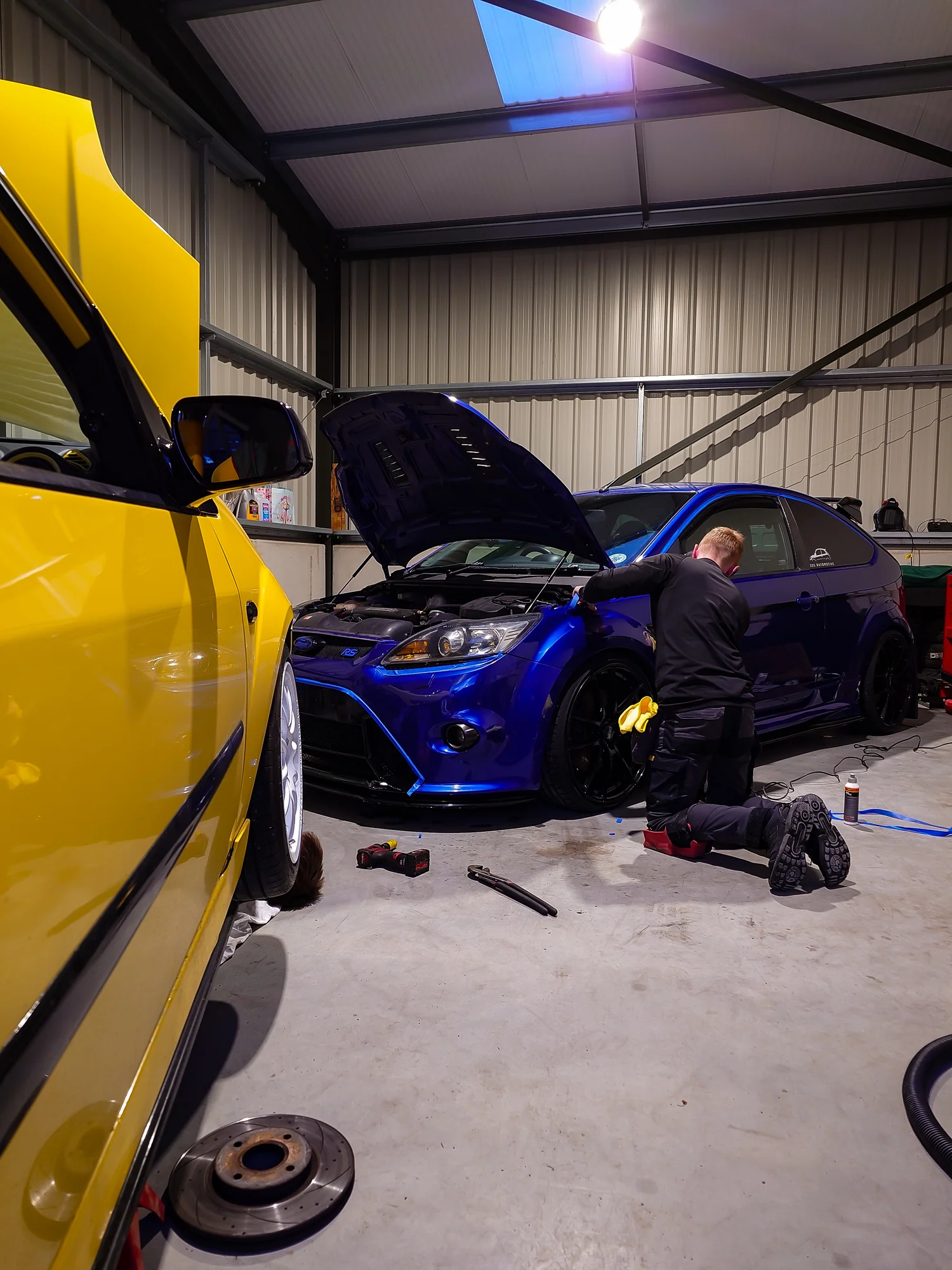 Ford Focus RS in the JSS Automotive workshop, Chelmsford